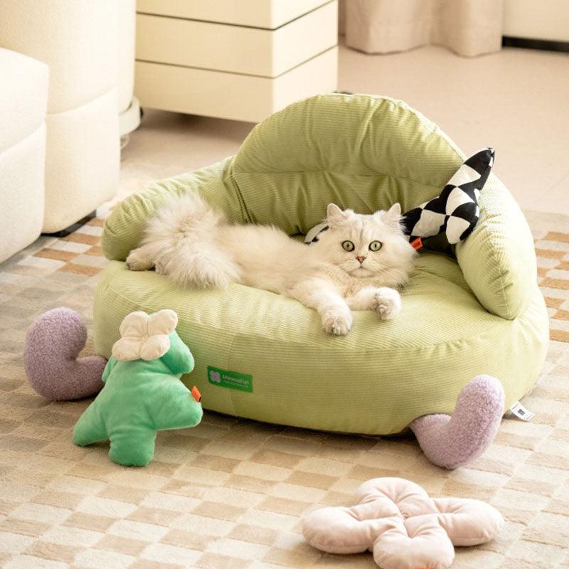 Cute Cat Bed Couch 3 Color All Season Universal Detachable Green Kitty Sofa Nest