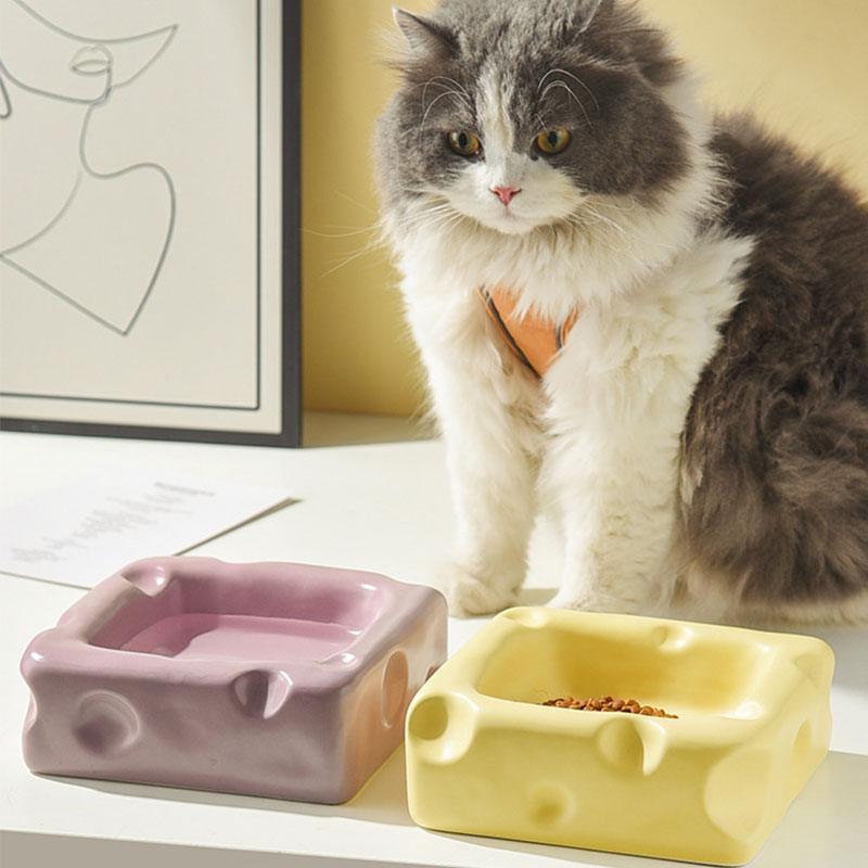 Cute Ceramic Bowl Cheese Cat Food Water Bowl