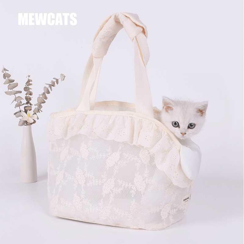Cute Lace Cat Carrier Tote Bag 3 Color Travel Handbag