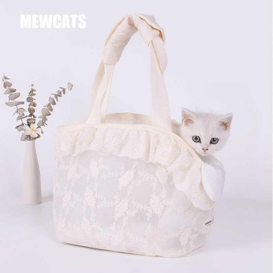 Cute Lace Cat Carrier Tote Bag 3 Color Travel Handbag