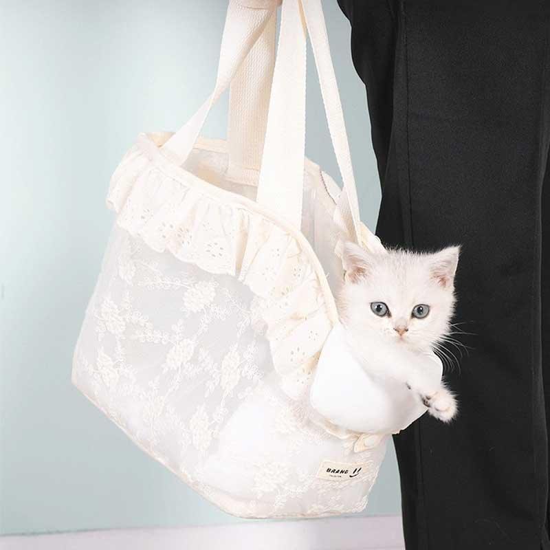 Cute Lace Cat Carrier Tote Bag 3 Color Travel Handbag