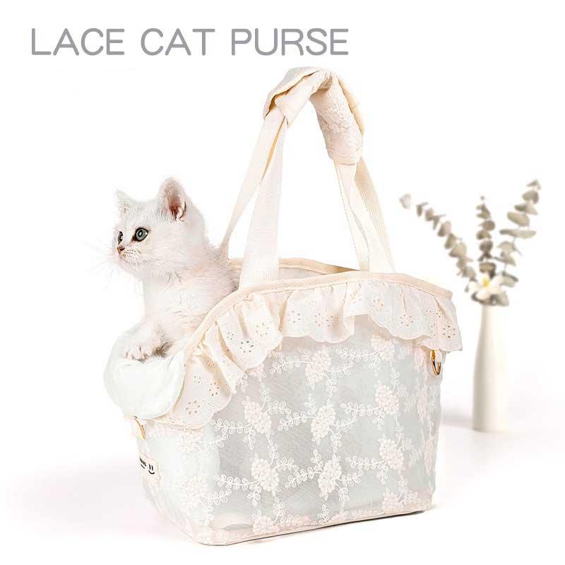 Cute Lace Cat Carrier Tote Bag 3 Color Travel Handbag