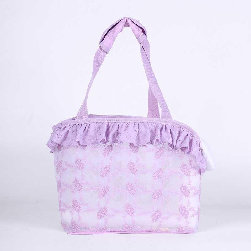 Cute Lace Cat Carrier Tote Bag Purple Travel Handbag