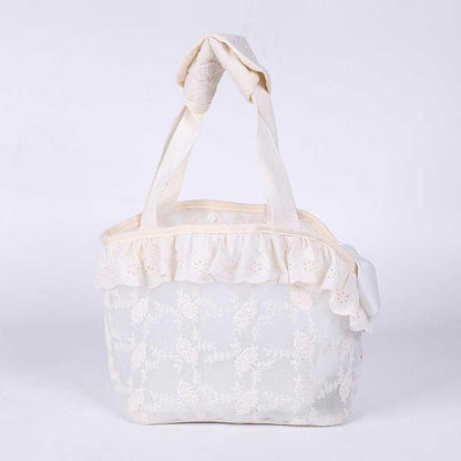Cute Lace Cat Carrier Tote Bag White Travel Handbag