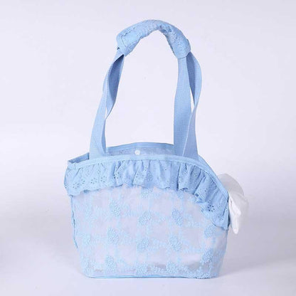 Cute Lace Cat Carrier Tote Bag Blue Travel Handbag