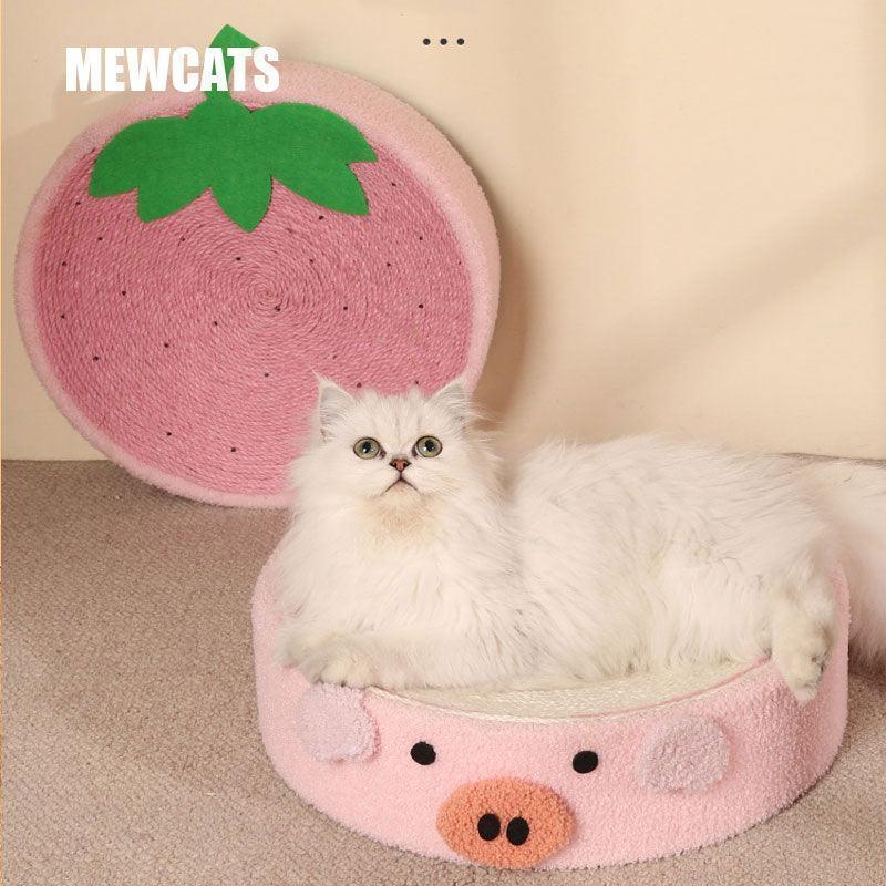 Cute Pig Cat Bed Round Scratching Pad Grinding Claws Pet Nest