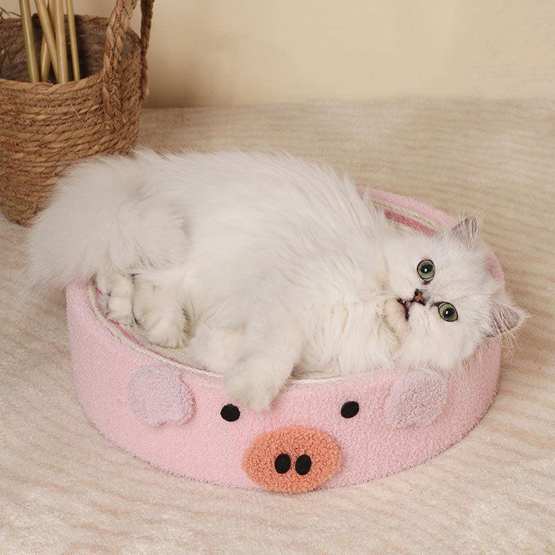 Cute Pig Cat Bed Round Scratching Pad Grinding Claws Pet Nest