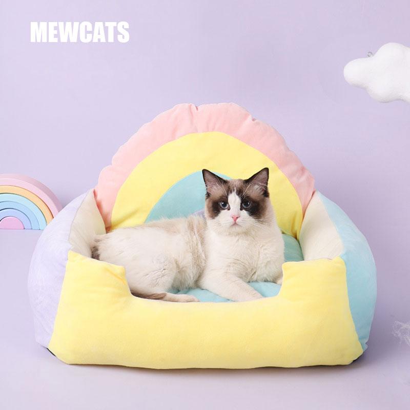 Cute Rainbow Cat Bed Couch Soft Comfortable Skin-friendly Pet Sofa