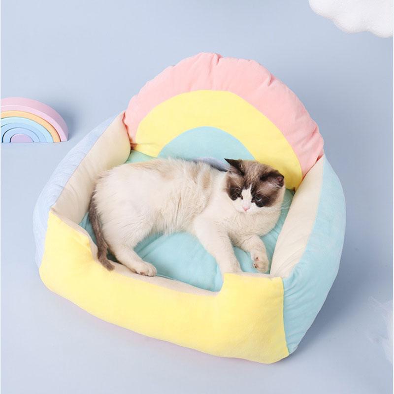 Cute Rainbow Cat Bed Couch Soft Comfortable Skin-friendly Pet Sofa