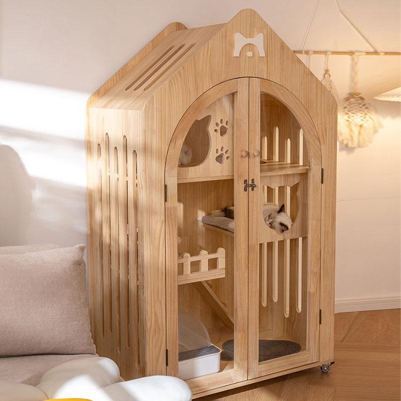 Cute Wooden Cat House Luxury Cat Furniture Villa
