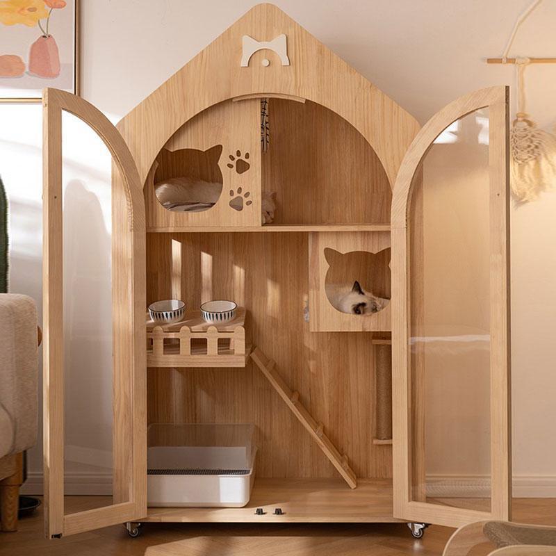 Cute Wooden Cat House Luxury Cat Furniture Villa