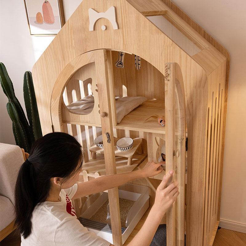 Cute Wooden Cat House Luxury Cat Furniture Villa