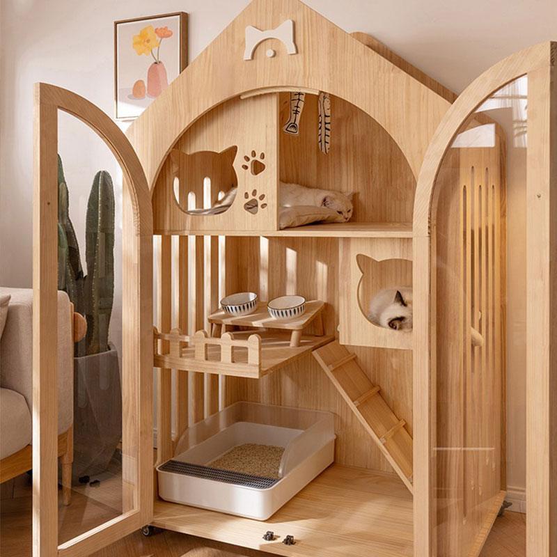 Cute Wooden Cat House Luxury Cat Furniture Villa