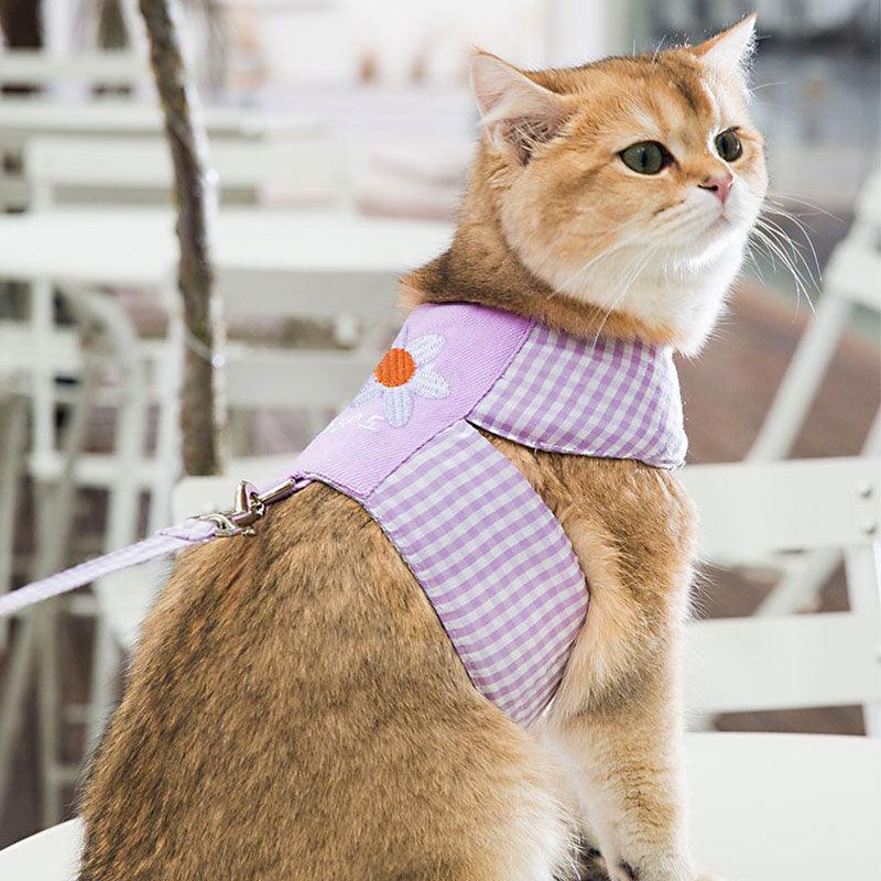 Cute Daisy Cat Harness 3 Color Leash Set Escape Proof