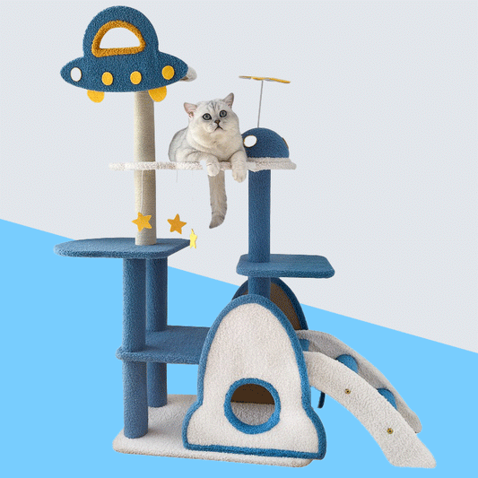 Deluxe Large Space Cat Tree Blue Climbing Frame Cat Tower