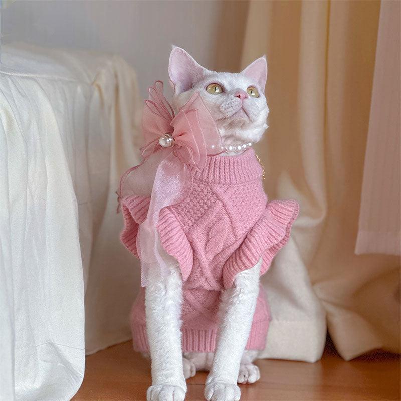 Devon Sphynx Hairless Cat Clothes Warm Pink Sweater