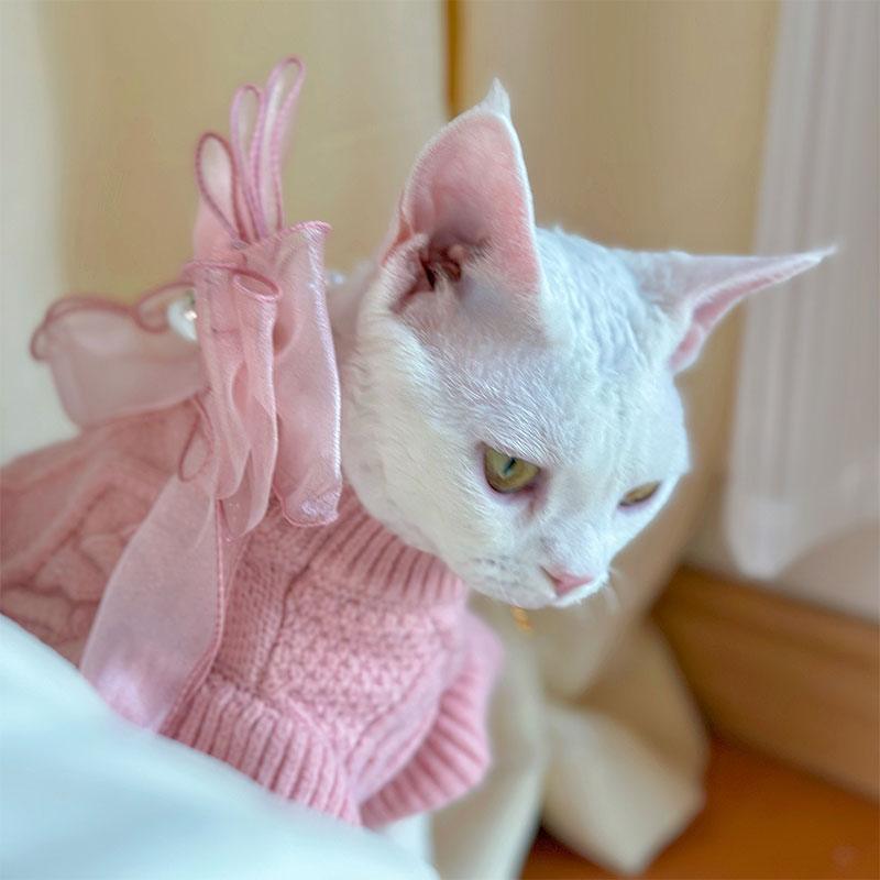 Devon Sphynx Hairless Cat Clothes Warm Pink Sweater