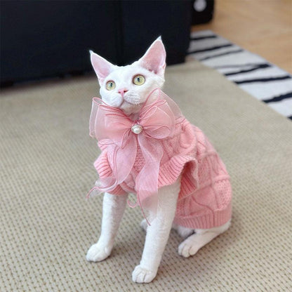 Devon Sphynx Hairless Cat Clothes Warm Pink Sweater