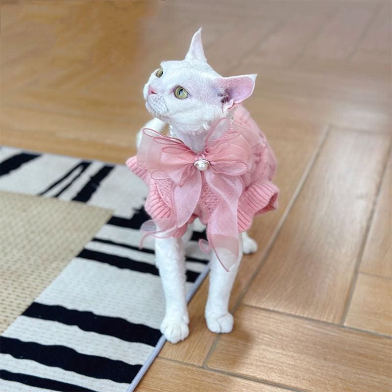 Devon Sphynx Hairless Cat Clothes Warm Pink Sweater