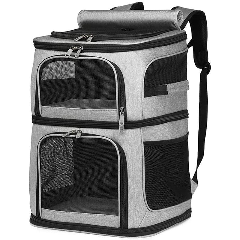 Double Layer Cat Carrier Bag Removable Foldable Grey Pet Backpack