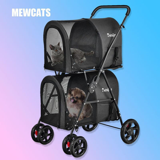 Double Pet Stroller Detachable Carrier Travel Carriage Handbag for 2 Cats