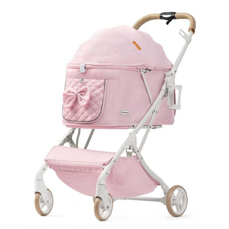 pink baby stroller Elegant Bow Cat Stroller Carrier with Wheels MEW00557 / Pink