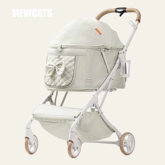 Elegant Bow Cat Stroller Carrier with Wheels - MEWCATS