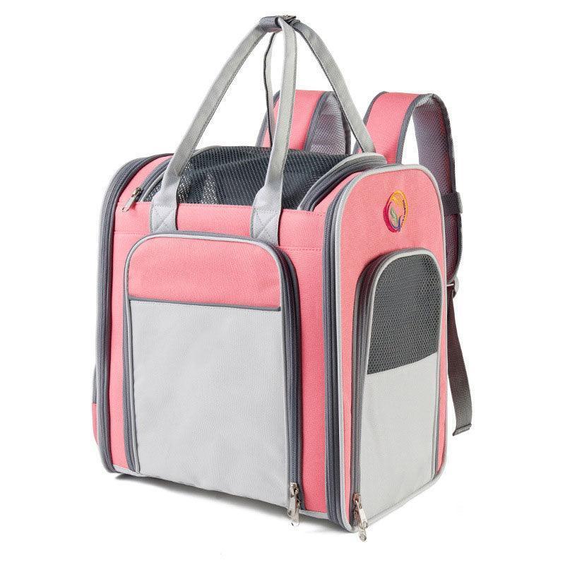 Mesh Expandable Cat Backpack Carrier Large Capacity Tote Pink Pet Handbag
