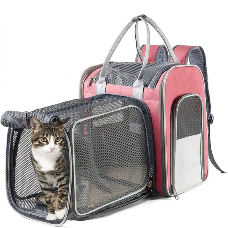 Mesh Expandable Cat Backpack Carrier Large Capacity Tote Pink Pet Handbag