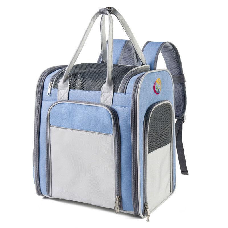 Mesh Expandable Cat Backpack Carrier Large Capacity Tote Blue Pet Handbag