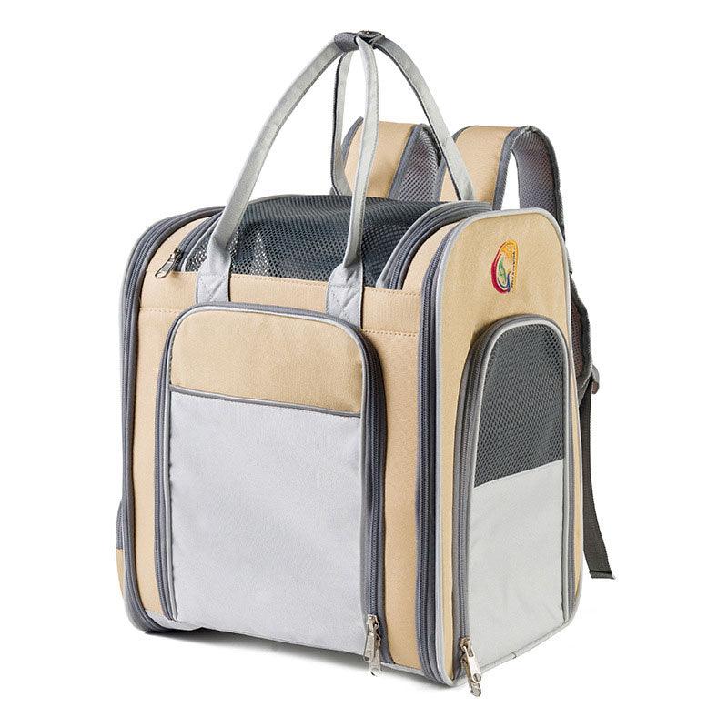 Mesh Expandable Cat Backpack Carrier Large Capacity Tote Yellow Pet Handbag