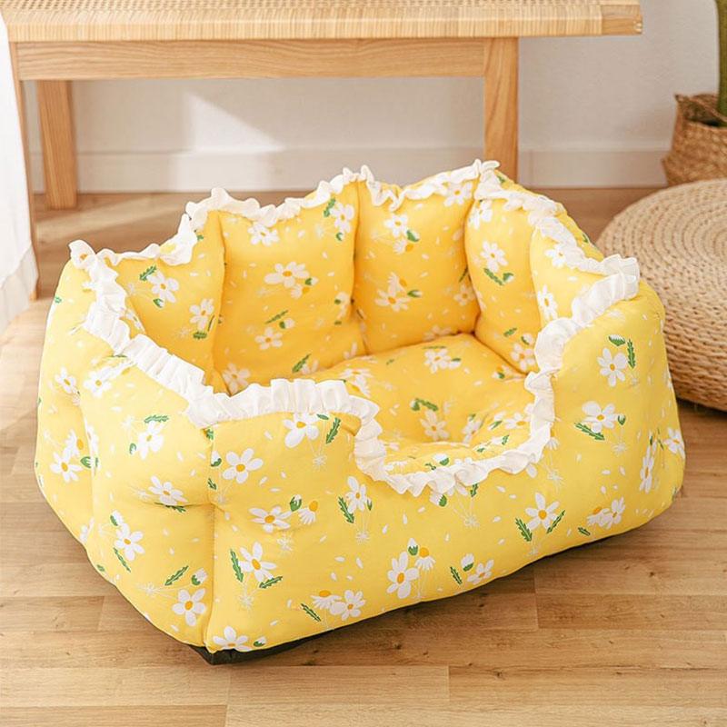Floral Lace Cat Bed Yellow All Season Cat Nest