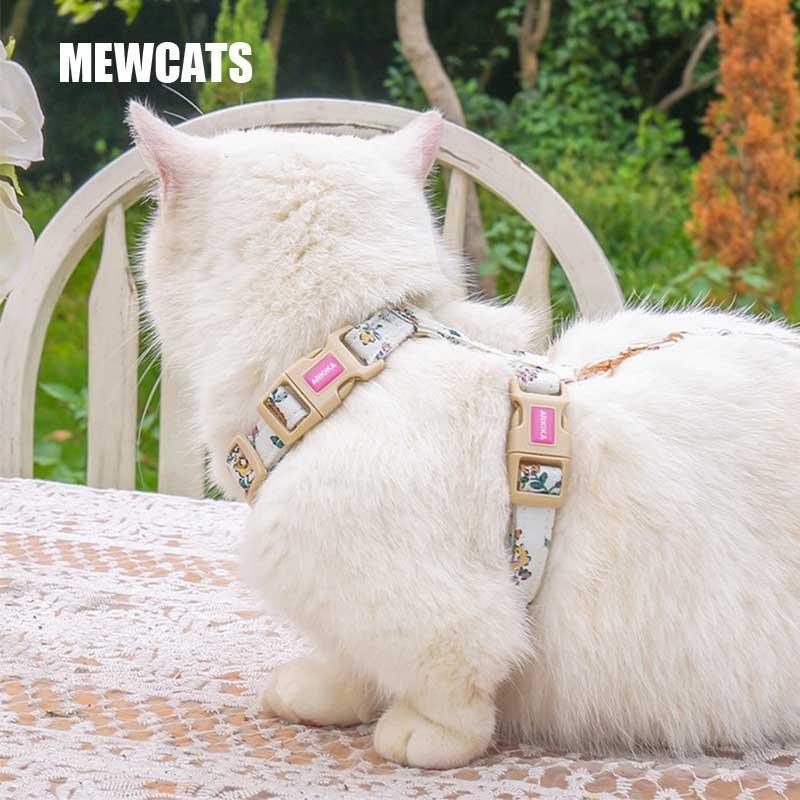 Floral Pattern Cat Lead Outdoor Travel Harness Leash