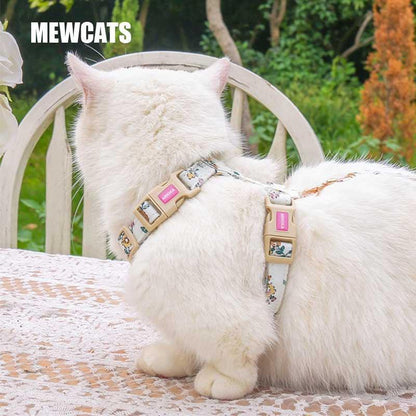 Floral Pattern Cat Lead Outdoor Travel Harness Leash
