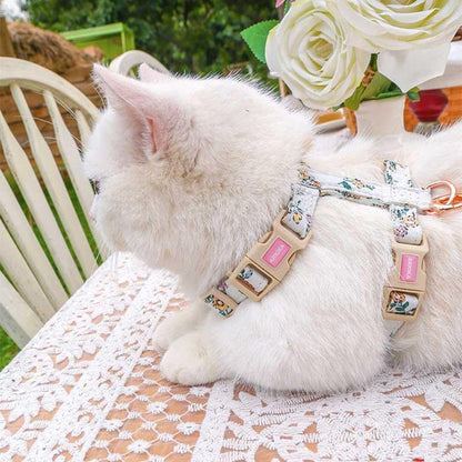 Floral Pattern Cat Lead Outdoor Travel Harness Leash