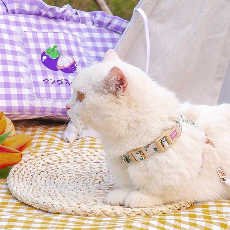 Floral Pattern Cat Lead Outdoor Travel Harness Leash