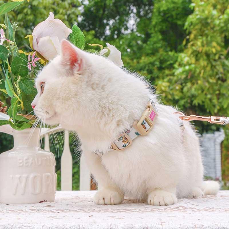 Floral Pattern Cat Lead Outdoor Travel Harness Leash