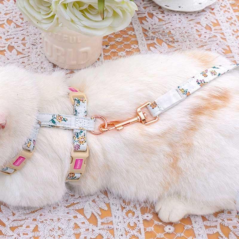Floral Pattern Cat Lead Outdoor Travel Harness Leash