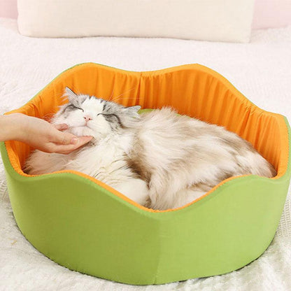 Cat Bed Summer Cool Flower Nest Green Orange Detachable Round Pet Nest