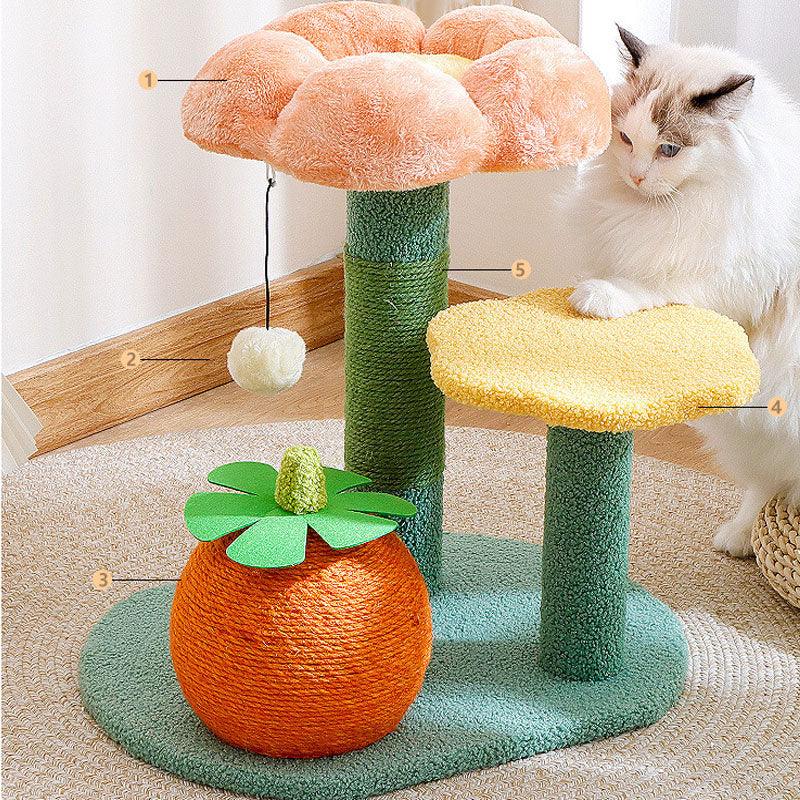 Flower Cat Climbing Frame Tower Sisal Scratching Post Tree Pet Cute Toy