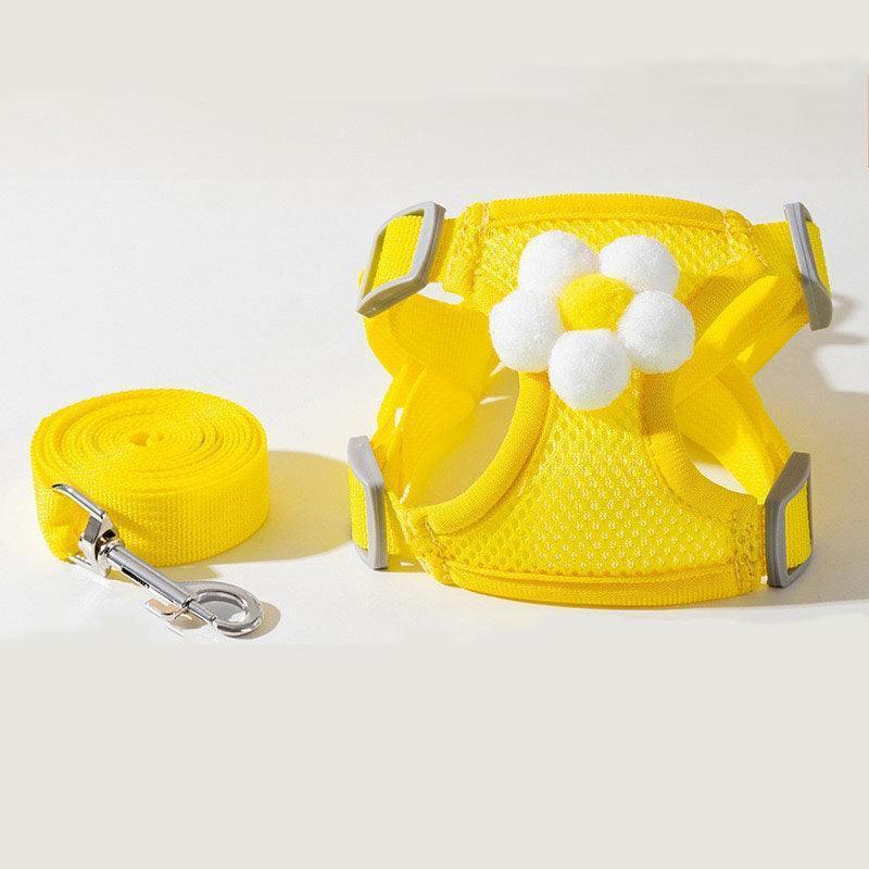 Flower Cat Harness 3 Color Cute Travel Leash Set