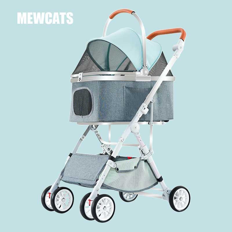 Foldable Cat Stroller 3 Color Carrier Handbag Blue On Wheels