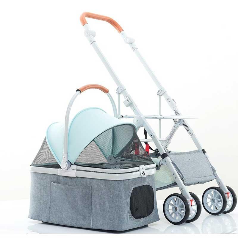Foldable Cat Stroller 3 Color Carrier Handbag Blue On Wheels