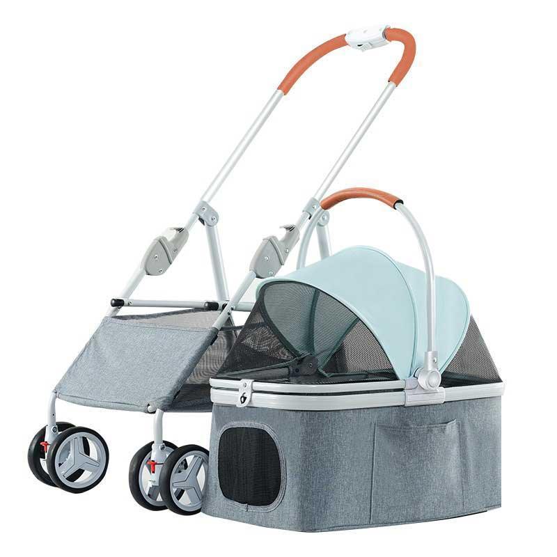 Foldable Cat Stroller 3 Color Carrier Handbag On Blue Wheels