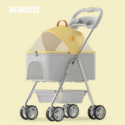 Foldable Cetachable Pet Stroller Yellow Cat Carrier Handbag On Wheels