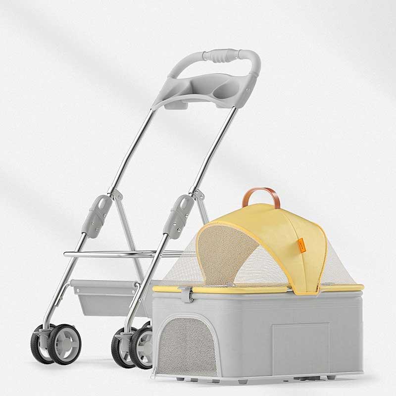 Foldable Cetachable Pet Stroller Yellow Cat Carrier Handbag On Wheels Rolling