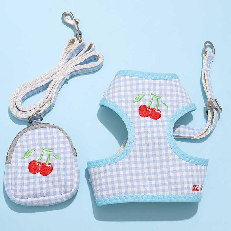 Cat Harness Fruit Embroidery 3 Color Vest Leash Set