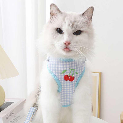 Cat Harness Fruit Embroidery 3 Color Vest Leash Set