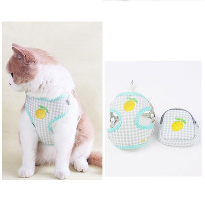 Fruit Embroidery Cat Harness 3 Color Vest Leash Set