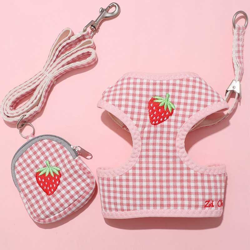 Cat Harness Fruit Embroidery 3 Color Vest Leash Set